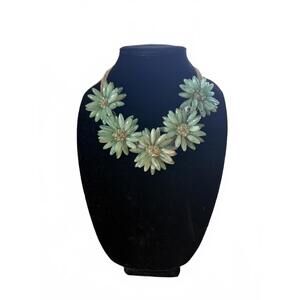Anthropologie Floral Statement Necklace–Mint Resin Blossoms
